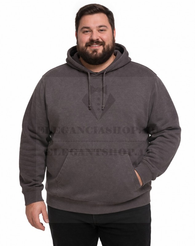 Unisex pamut kapucnis pulóver - Mosott szürkés-barna Extra méret Unisex pamut kapucnis pulóver - Mosott szürkés-barna Extra méret